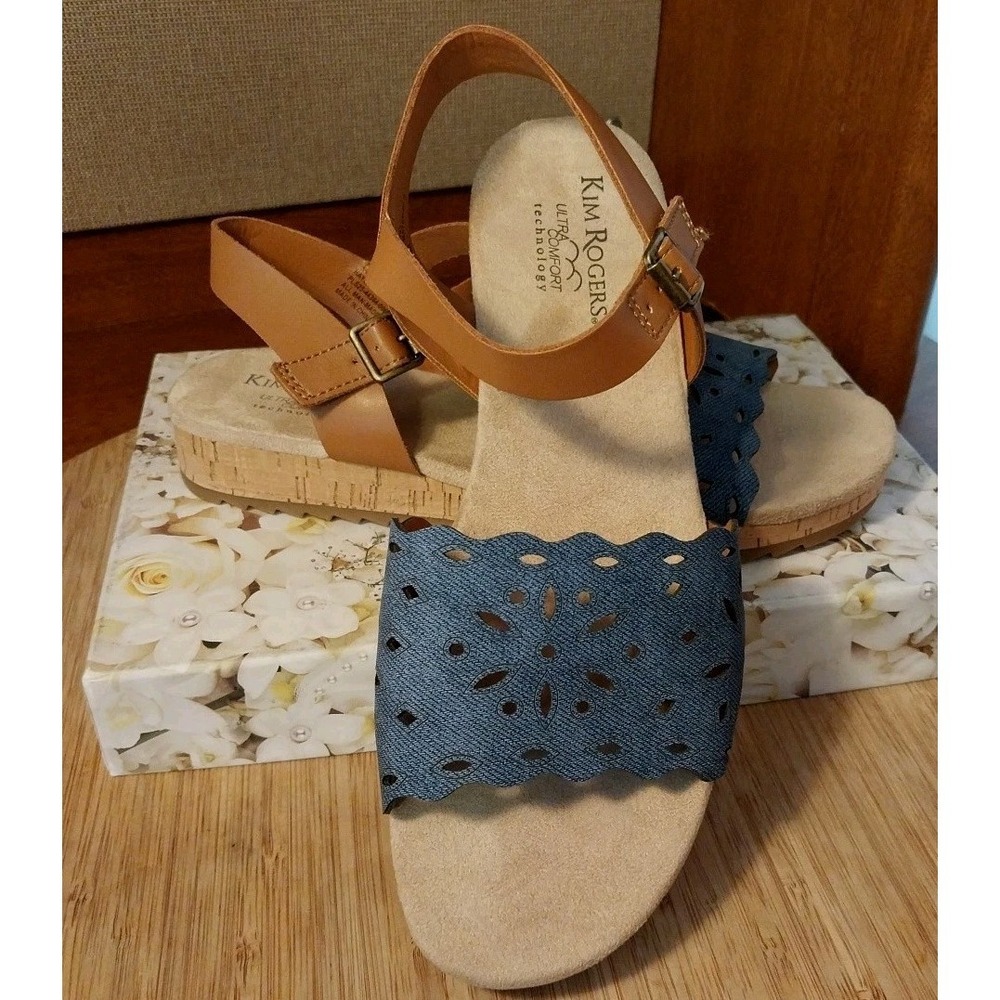 Kim Rogers Ultra Comfort Hayward Blue Sandals Size 8M Cork Soles Summer Strap EC - Picture 2 of 11
